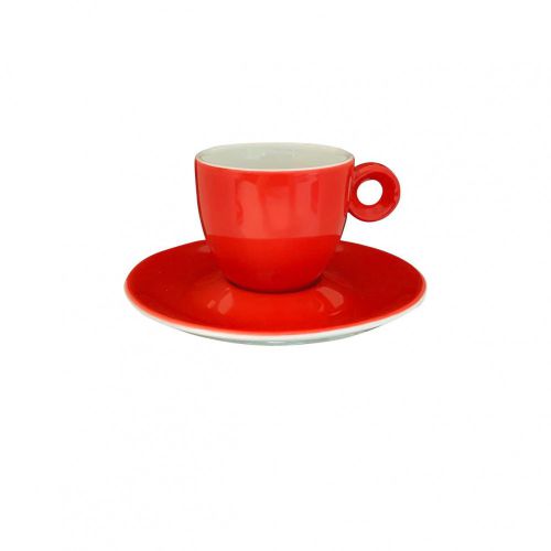 Rondo Espresso 8 cl. SET, effen rode kleur aan de buitenzijde en een witte binnenzijde